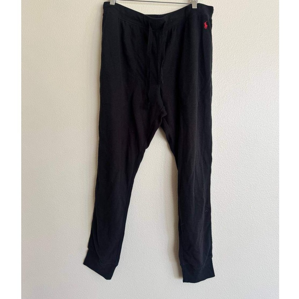 Polo Ralph Lauren Black Waffle Knit Thermal Jogger Pants XL Loungewear Old Money